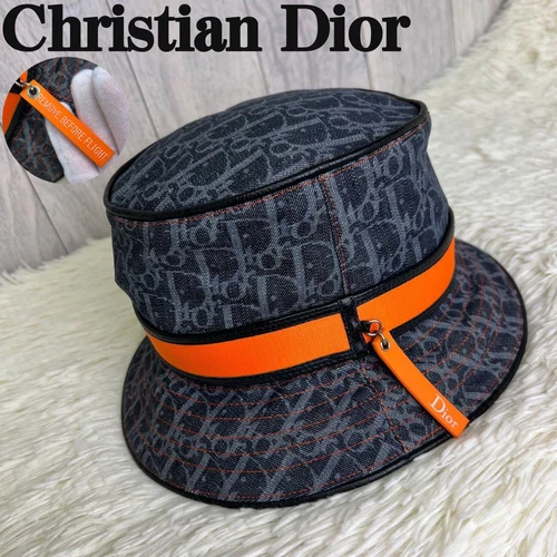 "Rare chapeau seau trotteur Flight Line Christian Dior bleu denim authentique F