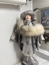 Gorgeous Antique Boudoir Doll With Mink Stole in mint condition