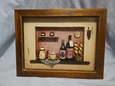 Shadow Box 3-D Picture Diorama Wine Bottles Kitchen Home  Decor Glass & Wood