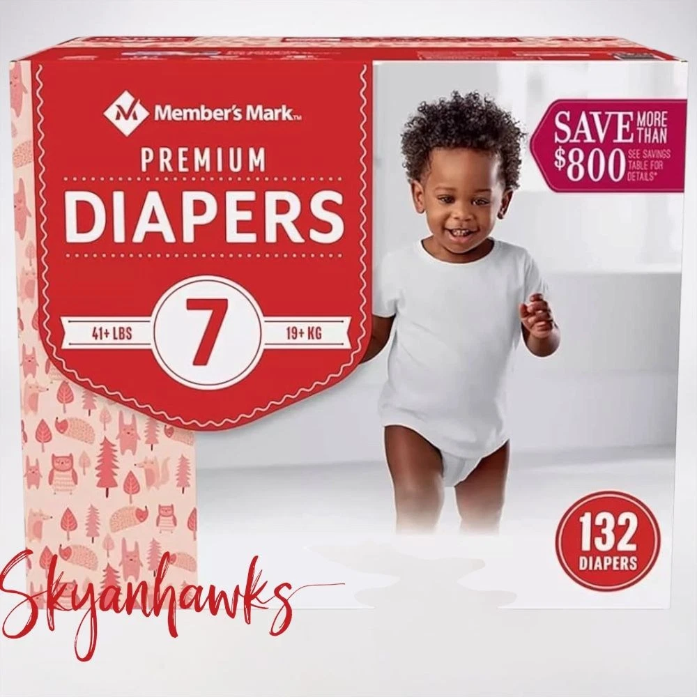 Members Mark Premium Baby Diapers Size 7 (41+ Pounds) 132 Count