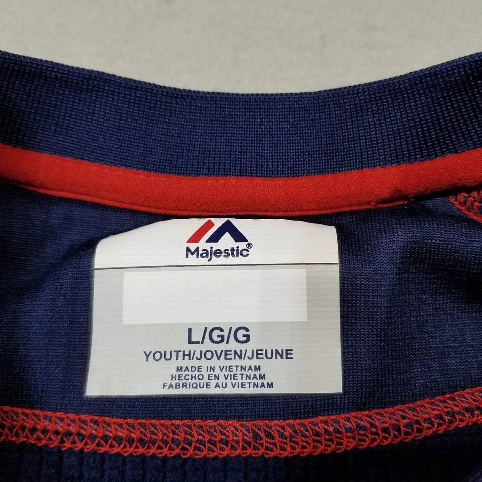 Majestic Baseball Warmup Boys Size L Blue Red Striped Pullover Pockets Youth - Image 3 of 4