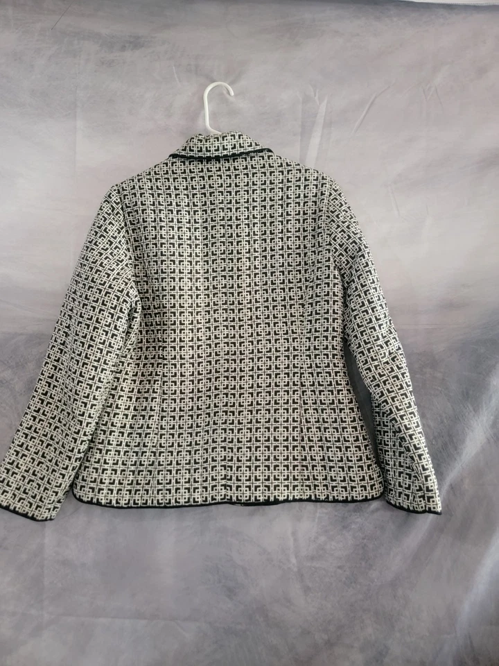 Silkland 女式丝绸西装外套 L 码办公室商务黑色白色 — 第 2/4 张图片