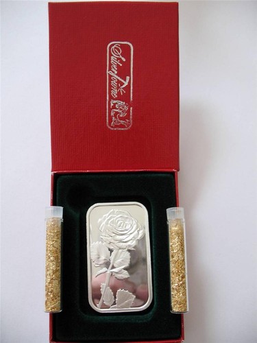 1-OZ REINES SILBER.999 SCHÖNER KUNSTBARREN EINZELNER ROSENSTIEL VALENTINSTAG GESCHENK + GOLD - Bild 2 von 11