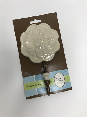 Echo Point Collection Ivory Flower Ceramic Hook  7 x4  *NEW