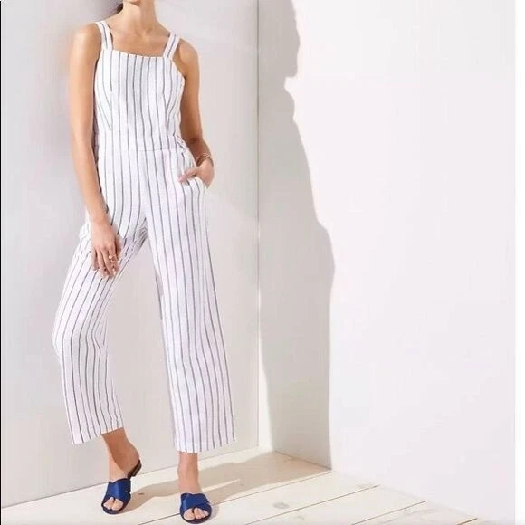 Loft striped store jumpsuit