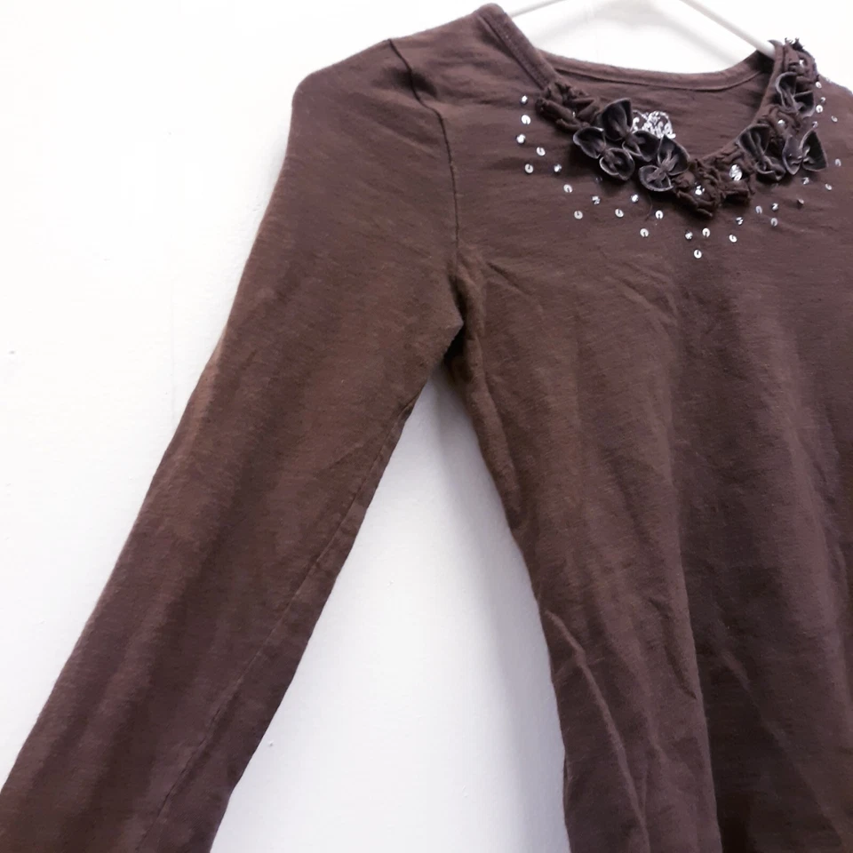 Justice Girls Top Sweater Size 8 with sequins long Sleeve brown  - Image 4 of 4