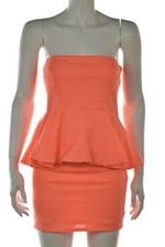Zara Collection Dress Size M Coral Orange Sheath Strapless Short Peplum Casual