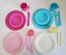 Battat Kitchen Tea Party Picnic Plates Bowls Cups Utensils Pink Blue White