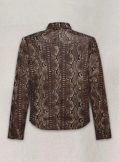 Classic Men's Dark Brown Python Leather Shirt Real Lambskin Custom Made Shirt - Image 2 of 4