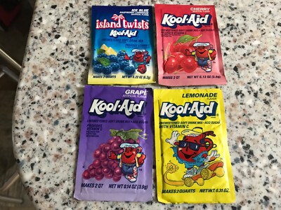 Four packs vintage kool-Aid Blue raspberry Cherry lemonade and grape
