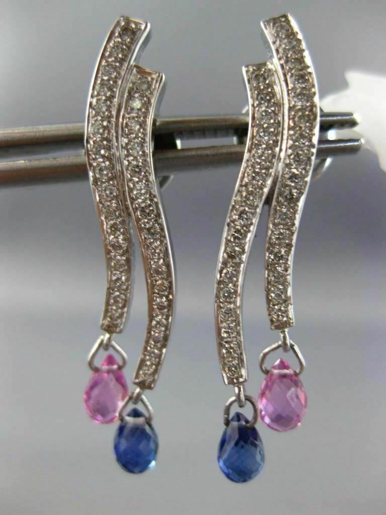 FILA ORECCHINI ESTATE 2 11 CT DIAMANTI E ZAFFIRO ROSA E BLU AAA ORO BIANCO 18K DUE FILE