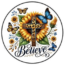 BELIEVE SUNFLOWER LEOPARD CROSS ENVELOPE SEALS LABELS STICKERS PARTY FAVORS