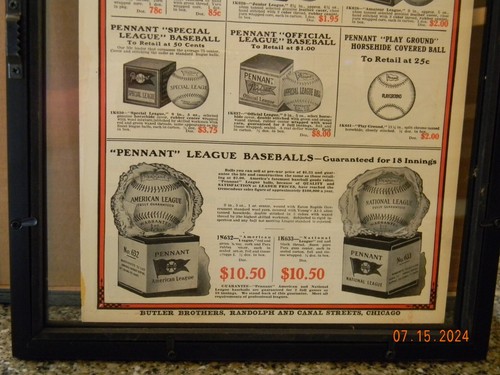 Pennant Baseball Goods Butler Brothers Chicago 2 page ad 2 way frame - Picture 5 of 10