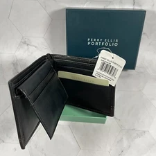 Perry Ellis Portfolio Colorblock Leather Passcase with Removable ID Wallet Black