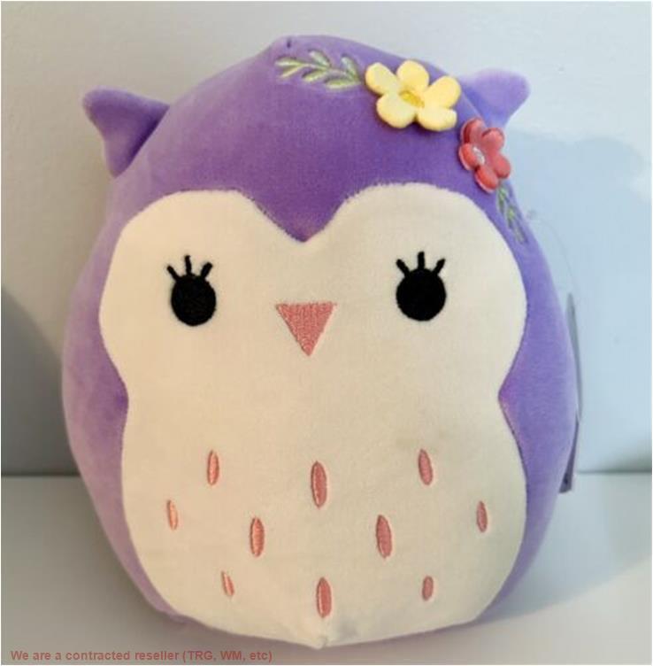 Squishmallows 8 Остролистная фиолетовая сова с плюшевой игрушкой-булавкой в виде цветка