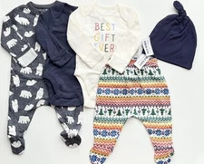 Old Navy Baby Boy Clothes 0-3 Months Pants Footed Sleeper Bodysuit Hat 5 PC Set
