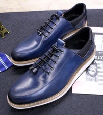 Men's new fashion casual low-top lace-up flat handmade leather shoes 