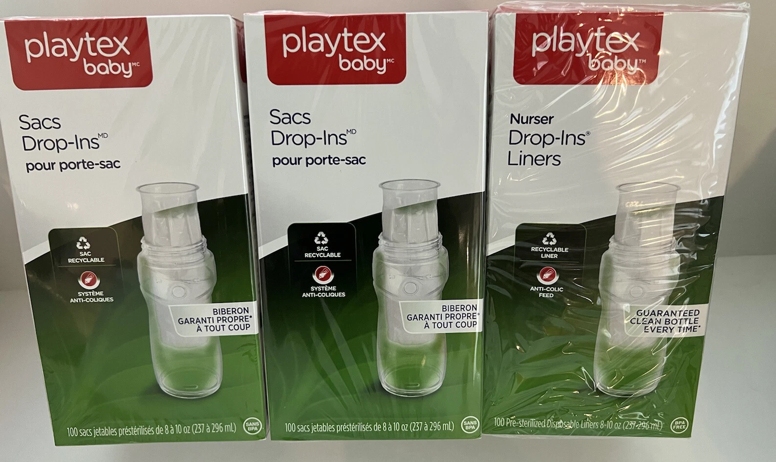 Playtex Baby Drop in Liners for Nurser Bottles 8-10 oz 300 Pre-Sterilized Sacs