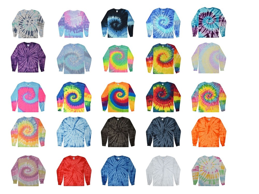 Tie Dye Long Sleeve Shirt for Kids & Adults 100% Cotton Colorfast Psychedelic Style  