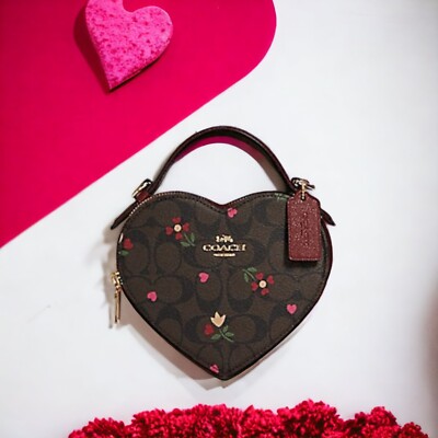 COACH Heart Crossbody Bag Signature Canvas Heart Petal Print C8040