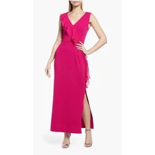 Connected Plus Size V-Neck Ruffle Dress Gown Fuchsia 24W