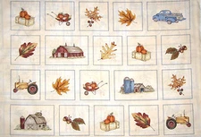Harvest Farm Barn Autumn Leaves Fields Tractor Cottoon Fabric Maywood 29" Panel