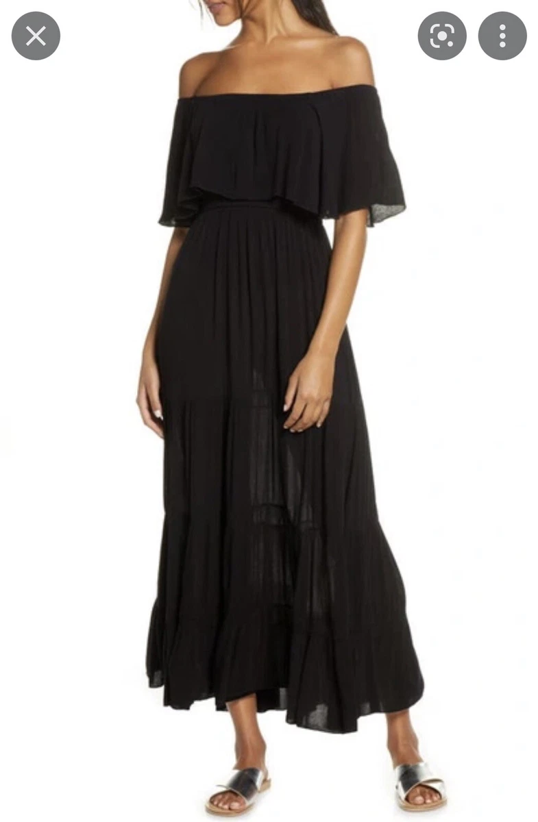 New Elan Off The Shoulder Ruffle Cover Up Maxi Dress 3X Black