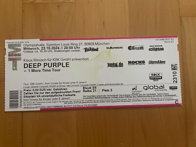 Deep Purple = 1 More Time Tour 2024 Jefferson Starship München 23.10.24 Ticket