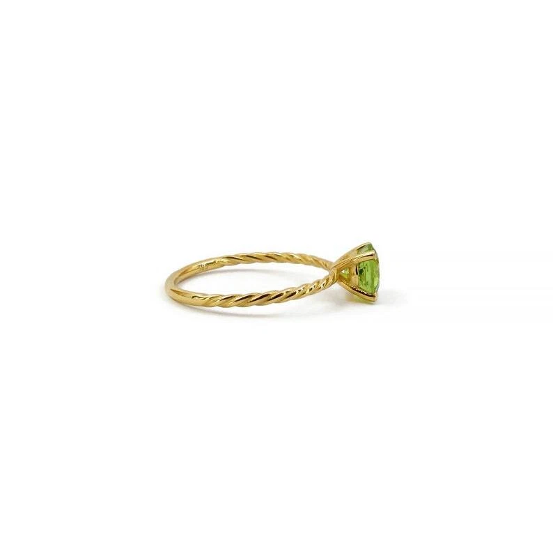 14k Solid Yellow Gold Natural Peridot August Birthstone Women Promise Ring - Image 4 of 4