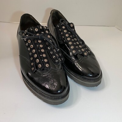 Paul Green 6.5UK 9US Black Textured Patent Leather Studded Fringe Wingtip  Oxford | eBay