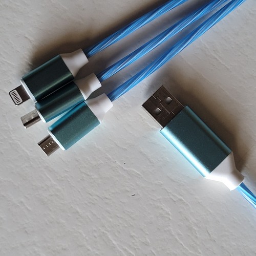 Light Up LED 3 in 1 Charging Cord Cable Multi Phone Charger Android USB iPhone - Picture 5 of 51