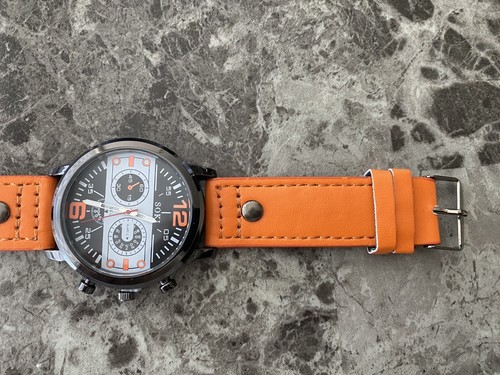 Reloj Deportivo Para Hombre con Correa de Cuero Color Naranja En Negreo - Picture 6 of 11