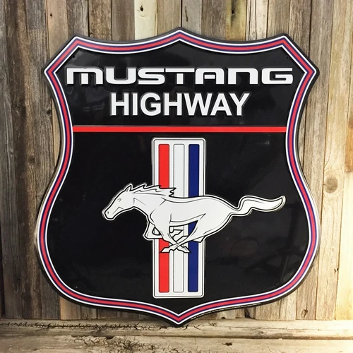 Ford Mustang Highway Embossed Shield 24" Metal Tin Sign Vintage Garage New