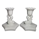 Vintage 4" Westmoreland Milk Glass Dolphin Candlestick Holder Set