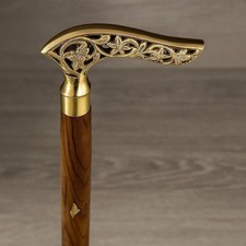Wooden Walking Stick Brass Designer Handle 3 fold Section for Halloween Gift