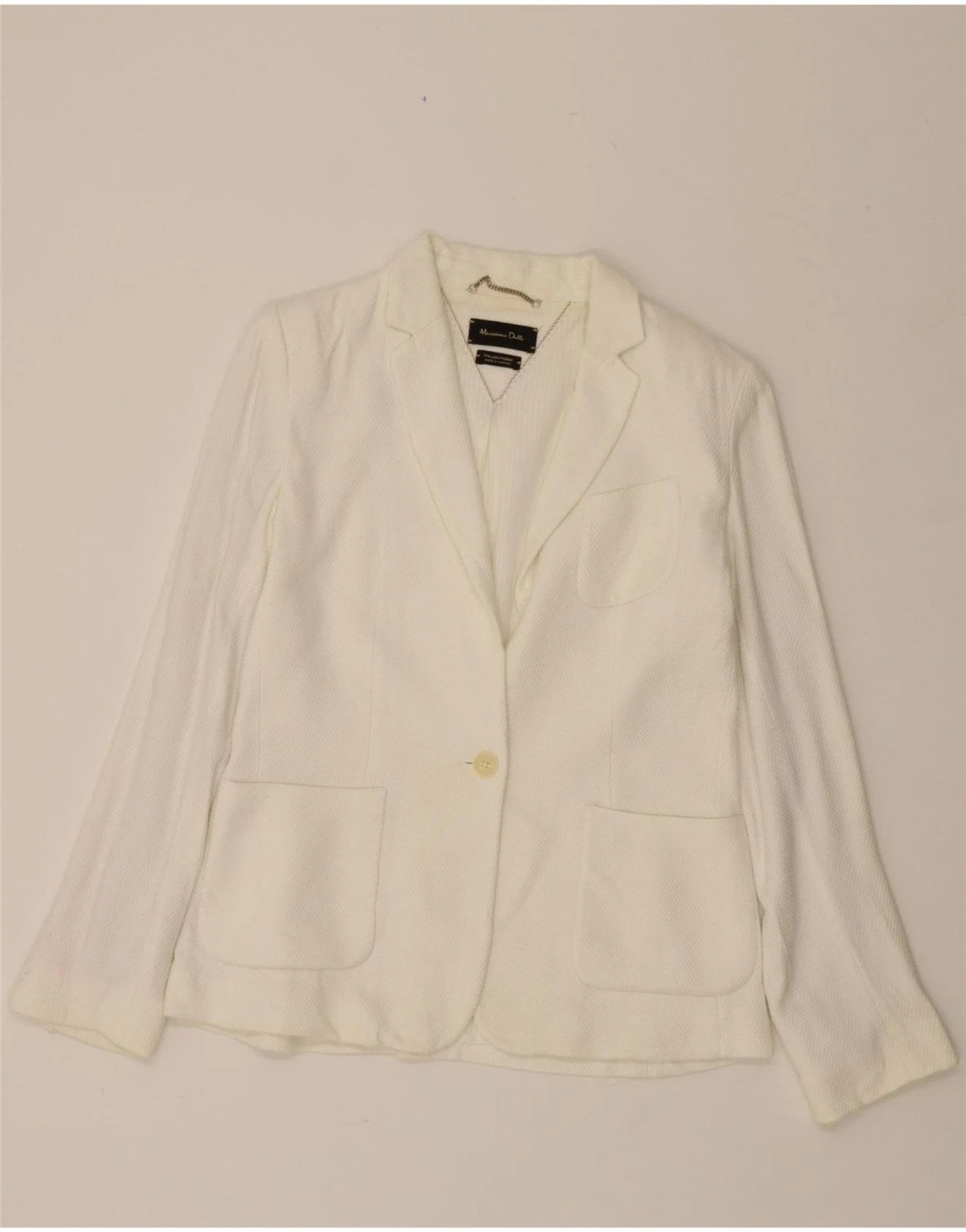 MASSIMO DUTTI Womens 1 Button Blazer Jacket EU 38 Small Off White Cotton CV09