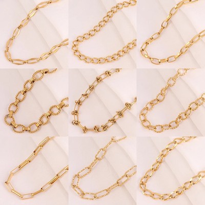 Stainless Steel Chain Necklace Gold Color Thick Choker Collar Women Jewelry