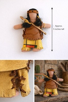 Vintage No Face Indianer Puppe Hirschleder Handarbeit 5 Zoll ohne Etikett
