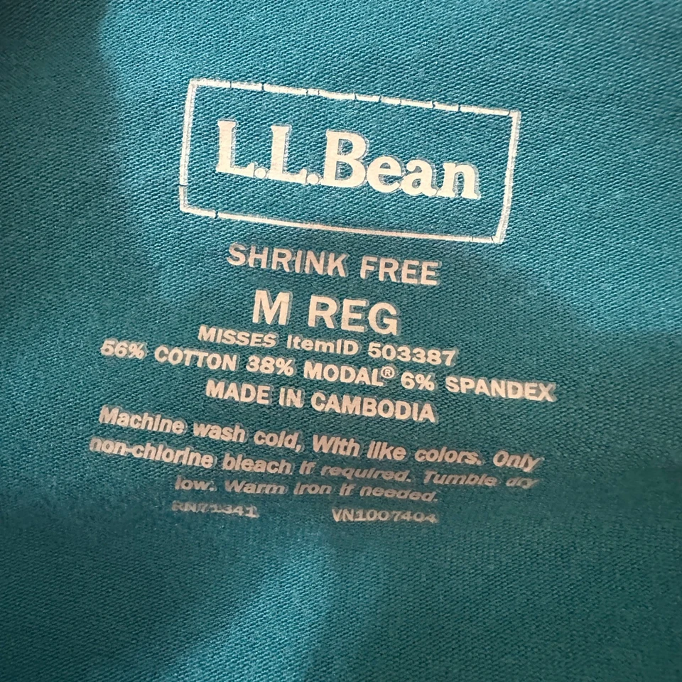 Camiseta Top L.L.Bean Manga Larga Cuello en V Ligera Estampado Verde Azulado Para Mujer Talla Mediana Foto 4 de 4