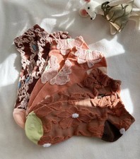 Women Floral Mesh Ankle Socks 3-Pair Set EU 36-39 Soft Stretch Breathable Casual