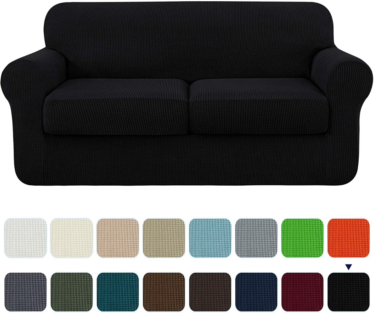 3-Piece High Spandex Textured Grid Sofa Slipcover, Separate Cushion Cover