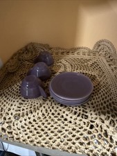 Akro Agate Childs Tea Set Concentric Ring 4 Saucers Purple 3.25 With 3 Cups Rare
