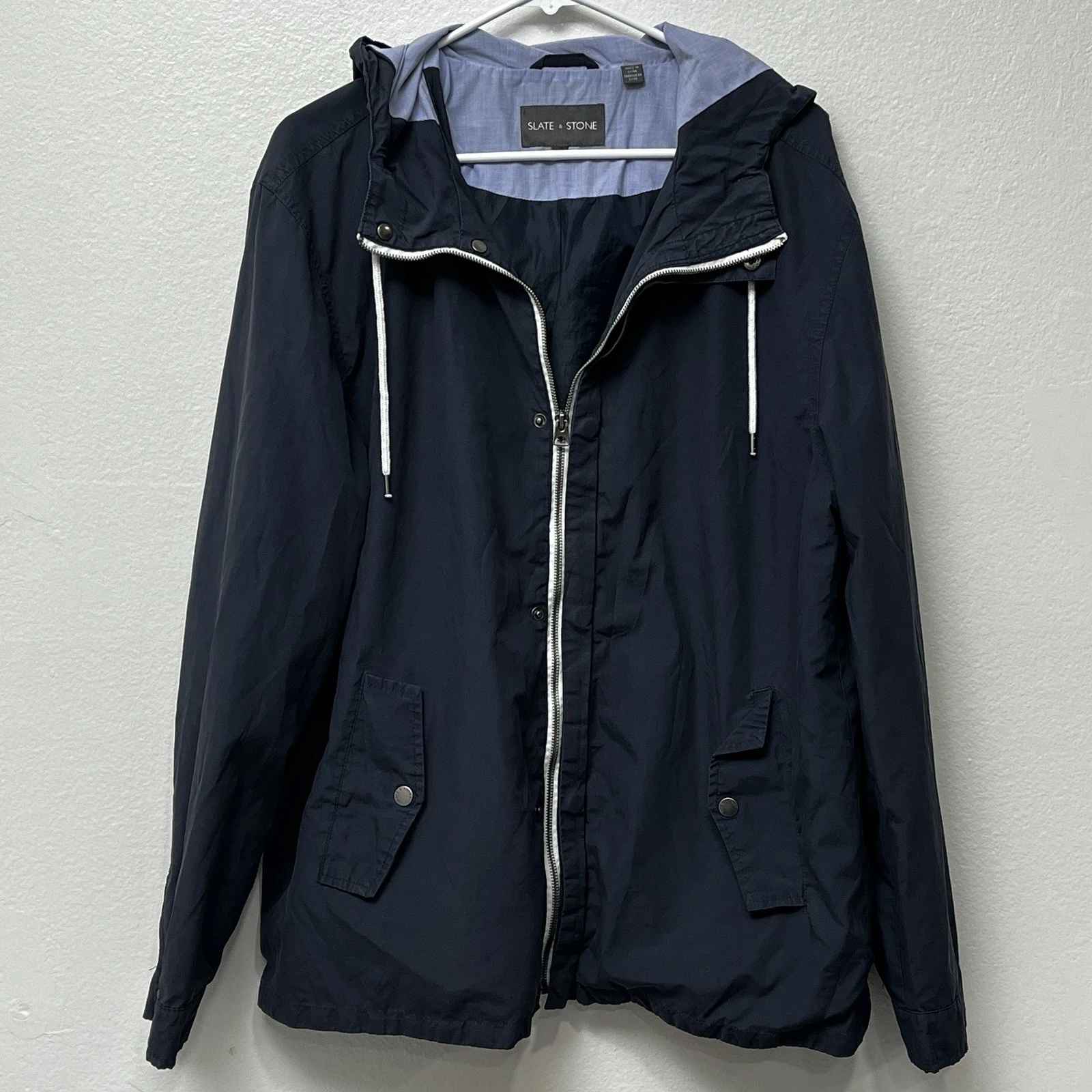 Slate & Stone XL Navy Hooded Windbreaker Jacket Men's Lightweight Zip Up