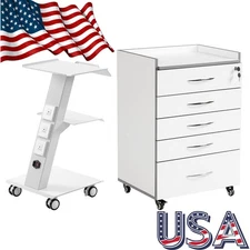 Dental 5 Drawers Rolling Cart Acrylic Wooden Cabinet/3 Layer Trolley Mobile Cart