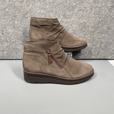 Clarks Unstructured UK 5D Shaylin Up Boots Women's Taupe Suede Ruched Shoes