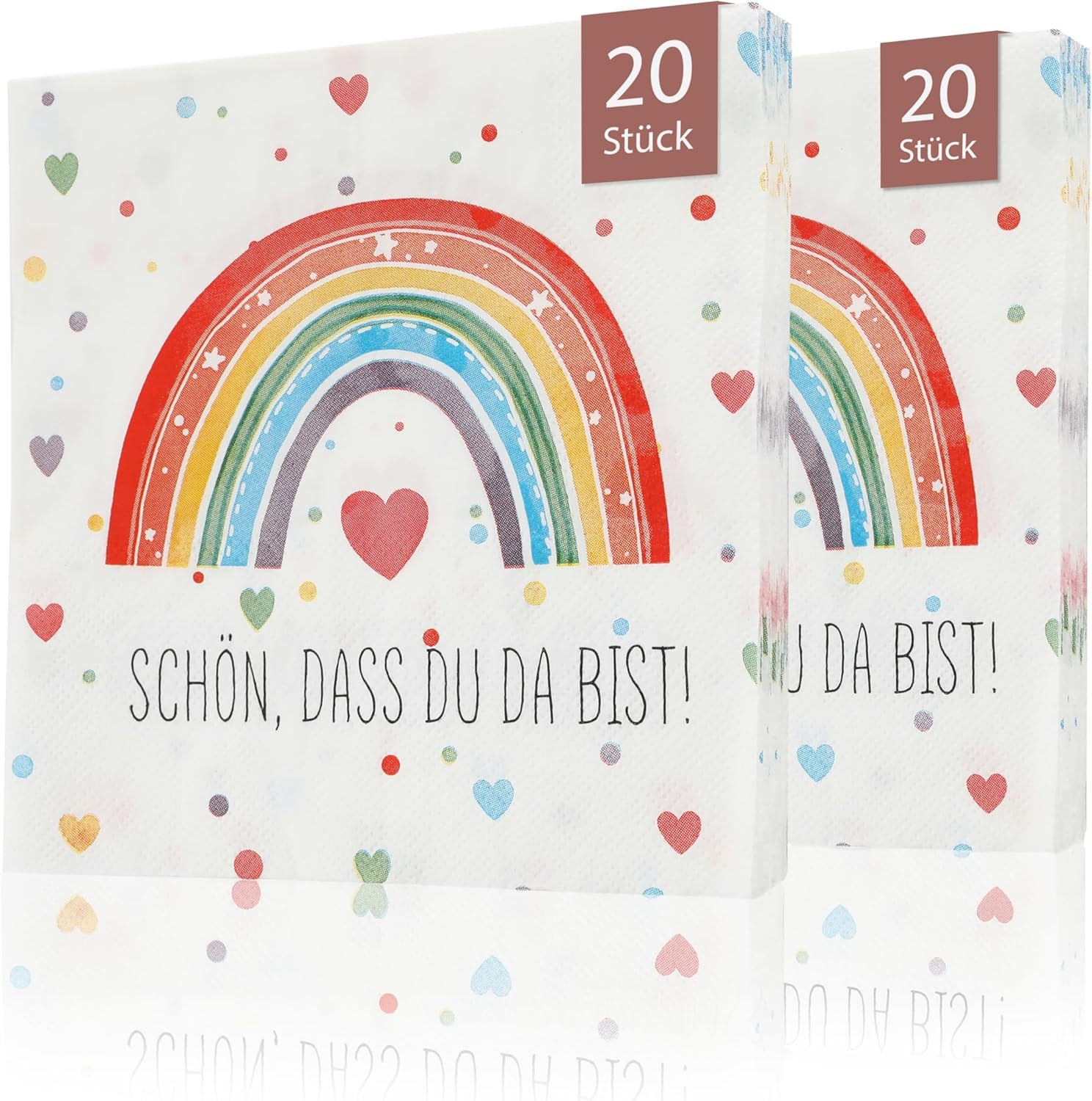Servietten Regenbogen 40er Pack - Deko mit Spruch Schön dass Du da bist für Kind