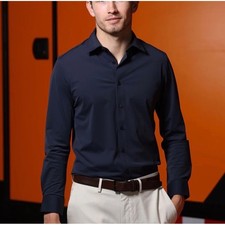 Collars  Co Mens Size Large Apex Performance Dress Shirt Navy Blue Stretch NEW