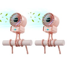 2 Pack Multifunctional Portable Stroller Fan 4 Speed 6600rpm High Speed Usb R...