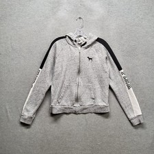 Victoria's Secret PINK Women Hoodie M Gray Dog Activewear Logo Zipper Long