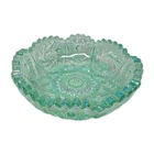 Vintage L.G. Wright Iridescent Aqua Carnival Glass Bowl Scalloped Sawtooth UV+
